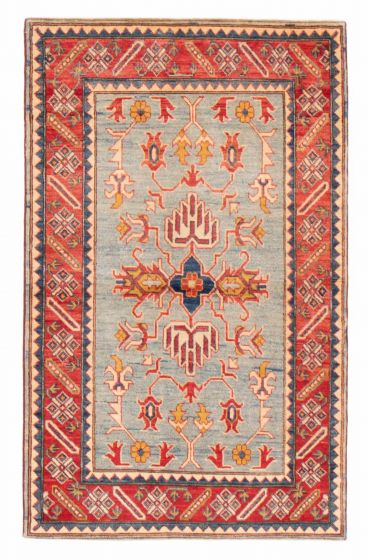 Bordered  Geometric Blue Area rug 3x5 Afghan Hand-knotted 379928