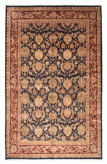 Bordered  Traditional Blue Area rug Unique Indian Hand-knotted 380726