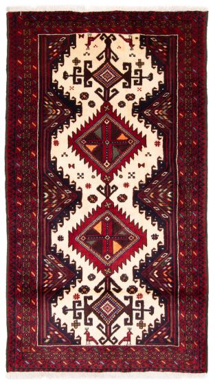 Bordered  Traditional Ivory Area rug 3x5 Afghan Hand-knotted 379256