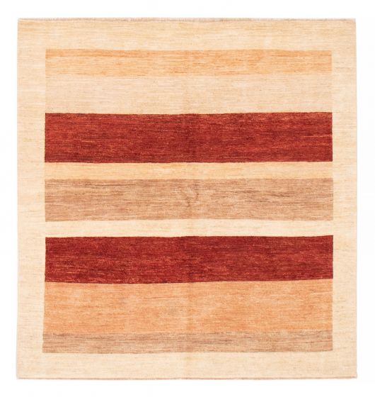 Stripes  Transitional Ivory Area rug Square Pakistani Hand-knotted 375656