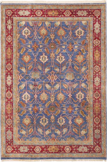 Bordered  Traditional Blue Area rug 5x8 Indian Hand-knotted 282724
