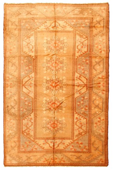 Bordered  Geometric Green Area rug 6x9 Turkish Hand-knotted 322483