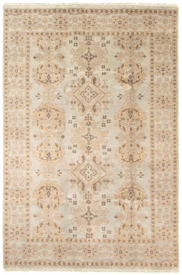 Bordered  Traditional Grey Area rug 5x8 Indian Hand-knotted 323078