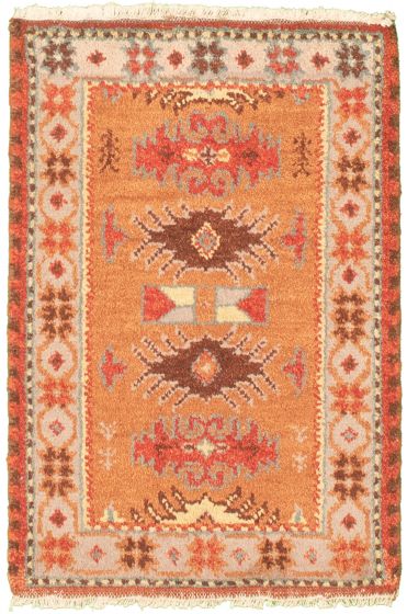 Bordered  Tribal Brown Area rug 2x3 Indian Hand-knotted 325472