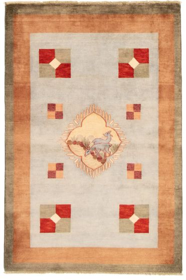 Bordered  Transitional Blue Area rug 3x5 Pakistani Hand-knotted 331459