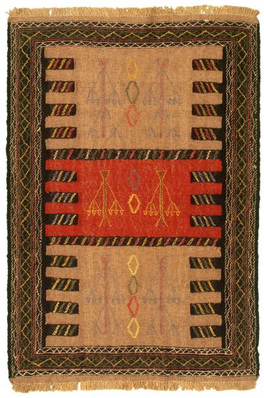 Bordered  Stripes Brown Area rug 3x5 Turkish Flat-weave 332799