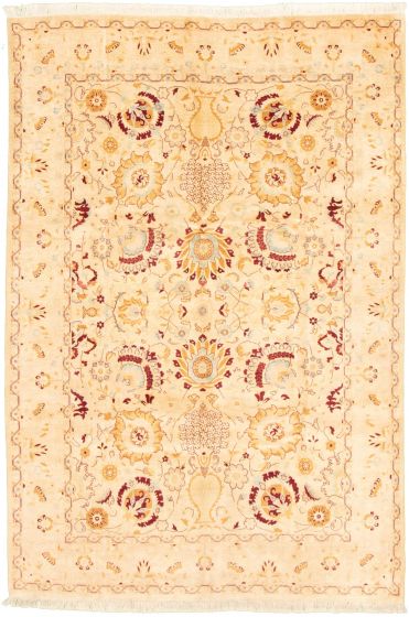 Bordered  Traditional Ivory Area rug 5x8 Pakistani Hand-knotted 336532