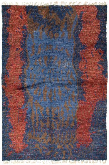 Moroccan  Tribal Blue Area rug 5x8 Pakistani Hand-knotted 338124