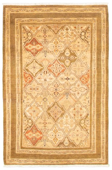 Bordered  Traditional Ivory Area rug 3x5 Pakistani Hand-knotted 341373