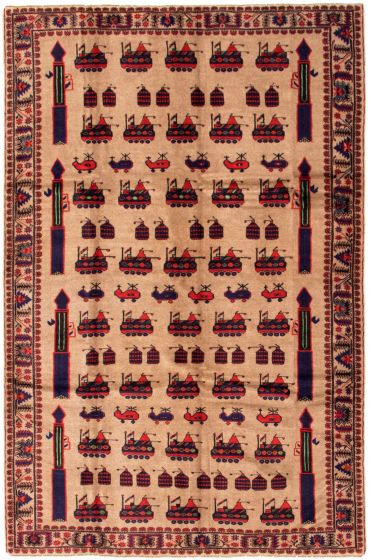 Bordered  Tribal Brown Area rug 6x9 Afghan Hand-knotted 342392