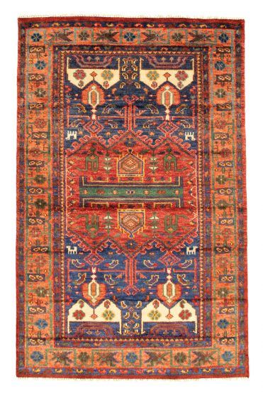 Bordered  Traditional Red Area rug 5x8 Indian Hand-knotted 344197