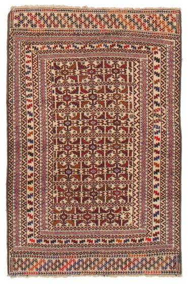Bordered  Tribal Ivory Area rug 3x5 Afghan Flat-weave 356086