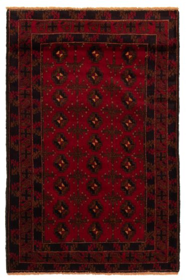 Bordered  Tribal Red Area rug 3x5 Afghan Hand-knotted 357021