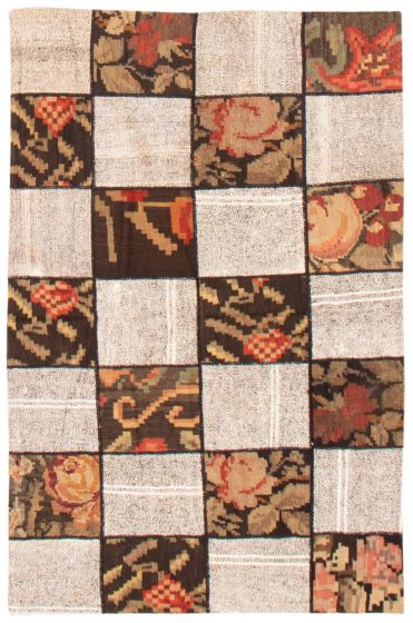 Transitional Brown Area rug 3x5 Turkish Flat-Weave 369426