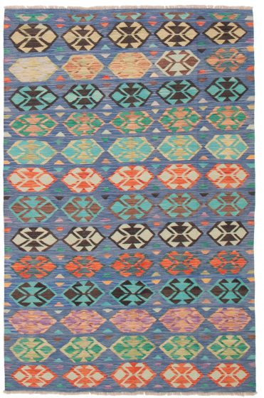 Flat-weaves & Kilims  Geometric Blue Area rug 6x9 Turkish Flat-Weave 374451