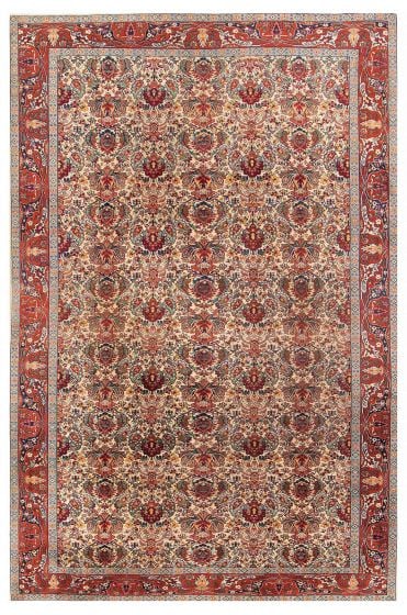 Bordered  Traditional Ivory Area rug Unique Turkish Hand-knotted 375866