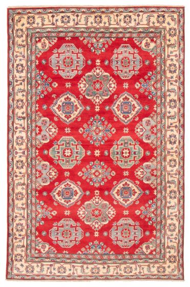Bordered  Geometric Red Area rug 6x9 Afghan Hand-knotted 377050
