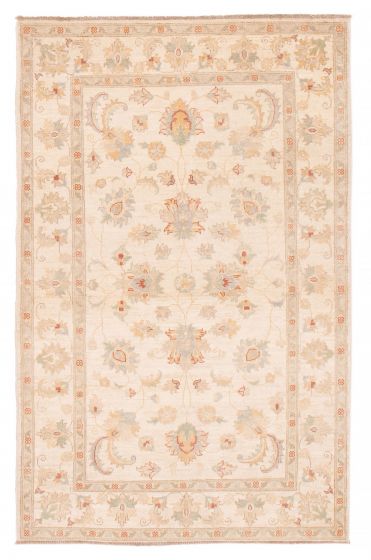 Bordered  Traditional Ivory Area rug 3x5 Afghan Hand-knotted 379782
