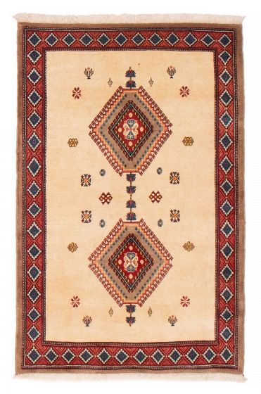 Bordered  Geometric Ivory Area rug 3x5 Persian Hand-knotted 382483