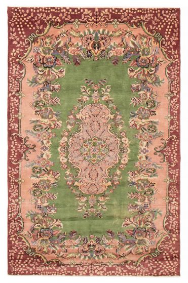 Bordered  Traditional Green Area rug 5x8 Turkish Hand-knotted 391725