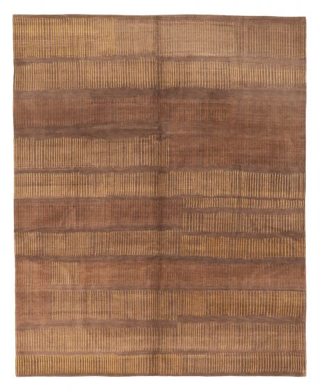 Stripes Transitional Brown Rectangle 8x10 Nepal Hand-knotted 427663