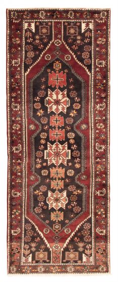 Bordered  Tribal Black Runner rug 10-ft-runner Persian Hand-knotted 352494