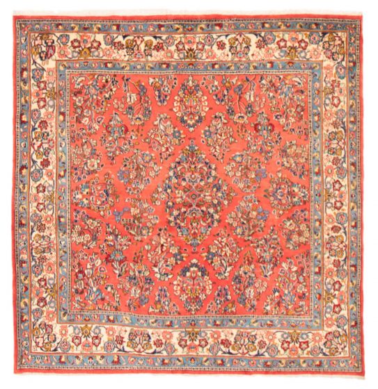 Bordered  Traditional Red Area rug Square Persian Hand-knotted 373398