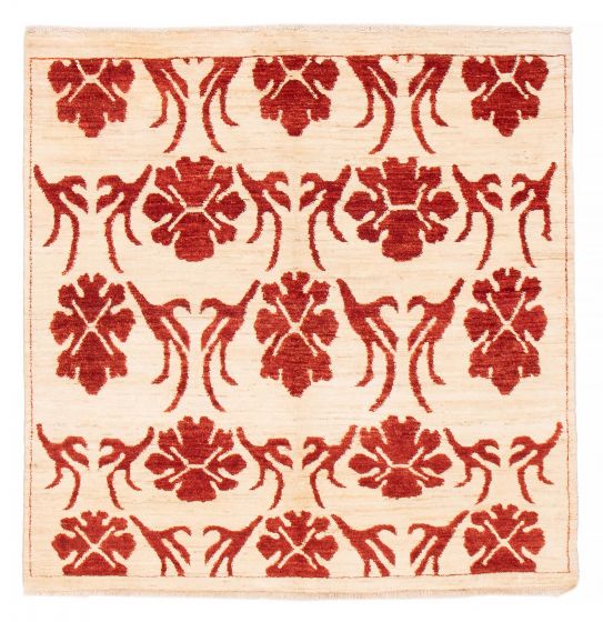 Transitional Ivory Area rug Square Pakistani Hand-knotted 379771