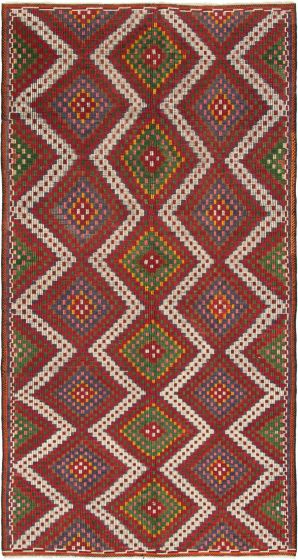 Bordered  Tribal Red Area rug Unique Turkish Flat-weave 292928