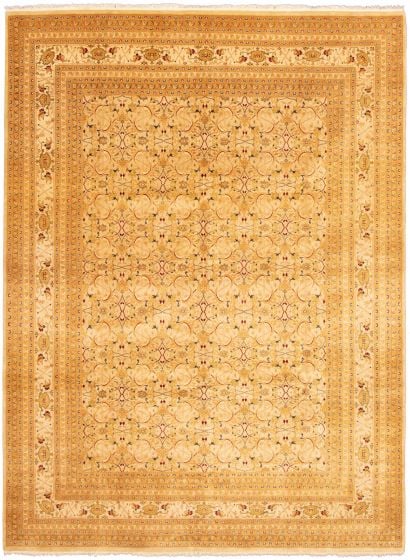 Bordered  Traditional Ivory Area rug 9x12 Pakistani Hand-knotted 337614