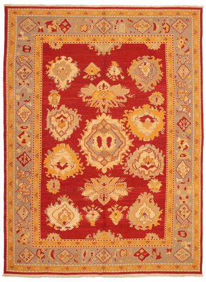 Bordered  Traditional Red Area rug 10x14 Pakistani Flat-weave 338149