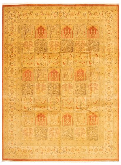 Bordered  Traditional Ivory Area rug 10x14 Pakistani Hand-knotted 338319