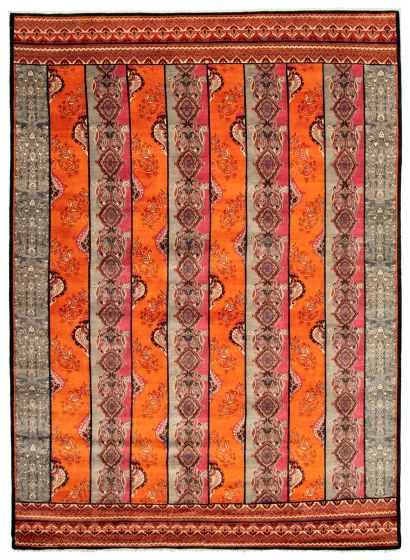 Bordered  Transitional Orange Area rug 10x14 Pakistani Hand-knotted 341577