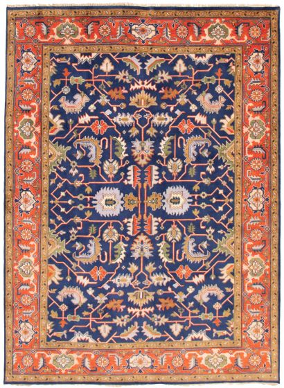 Bordered  Traditional Blue Area rug 9x12 Indian Hand-knotted 370489