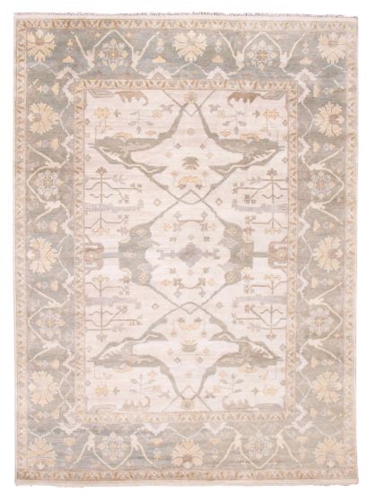 Bordered  Traditional Grey Area rug 10x14 Indian Hand-knotted 377403