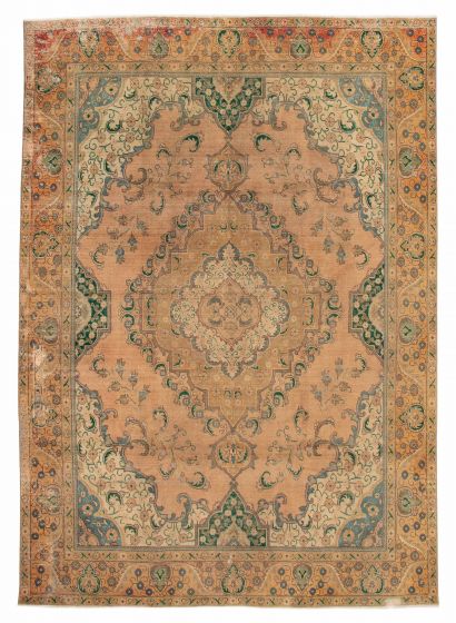 Bordered  Vintage/Distressed Brown Area rug 9x12 Turkish Hand-knotted 384943