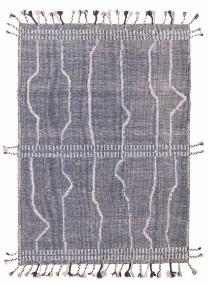 Carved  Tribal Blue Area rug 5x8 Indian Hand-knotted 387214