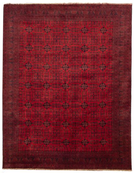 Bordered  Tribal Red Area rug 9x12 Afghan Hand-knotted 329629