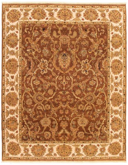 Bordered  Traditional Brown Area rug 6x9 Indian Hand-knotted 335529