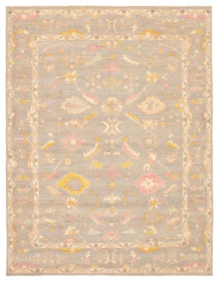 Bordered  Transitional Grey Area rug 9x12 Pakistani Hand-knotted 366916