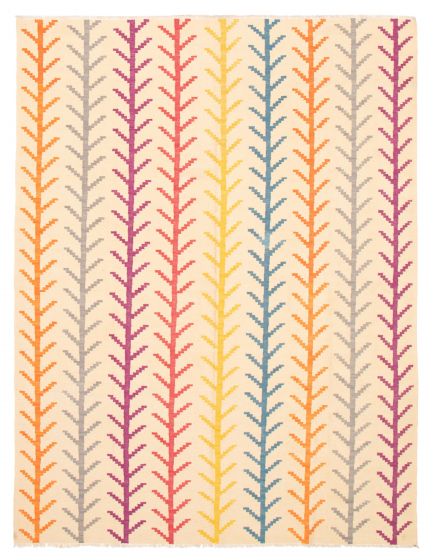 Flat-weaves & Kilims  Transitional Ivory Area rug 9x12 Turkish Flat-Weave 367394