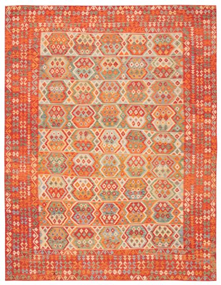 Flat-weaves & Kilims  Geometric Red Area rug 9x12 Turkish Flat-Weave 374431