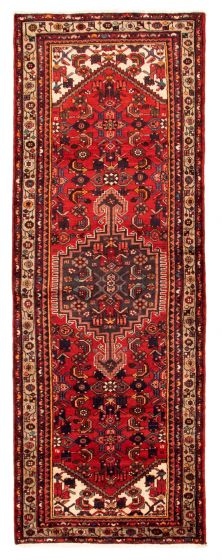 Bordered  Traditional Red Runner rug 10-ft-runner Persian Hand-knotted 352663