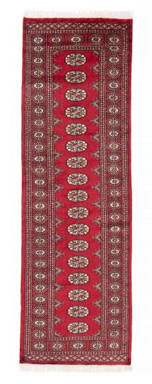 Bordered  Tribal Red Runner rug 8-ft-runner Pakistani Hand-knotted 382138