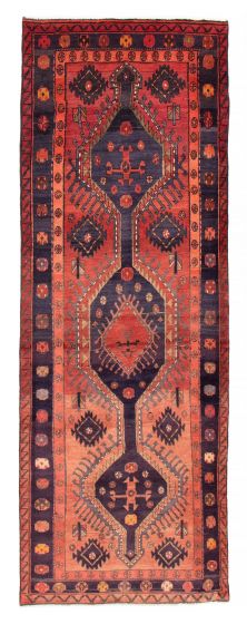 Bordered  Tribal Red Runner rug 11-ft-runner Turkish Hand-knotted 384947