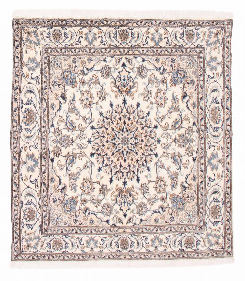 Bordered  Traditional Ivory Area rug Square Persian Hand-knotted 382213