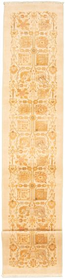 Bordered  Traditional Ivory Runner rug 16-ft-runner Pakistani Hand-knotted 336617