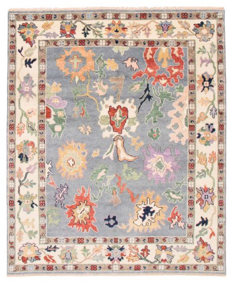Bordered  Transitional Blue Area rug 6x9 Indian Hand-knotted 377446