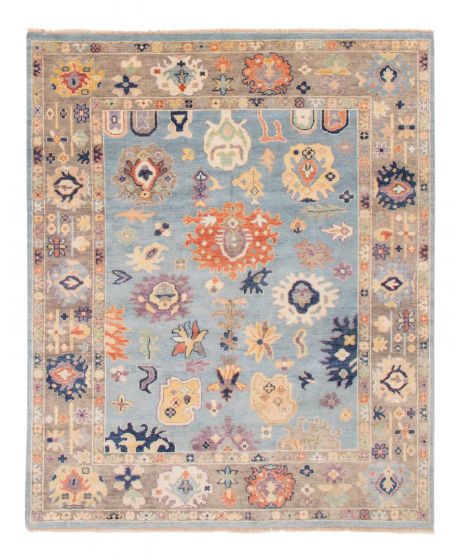 Bordered  Transitional Blue Area rug 6x9 Indian Hand-knotted 377691