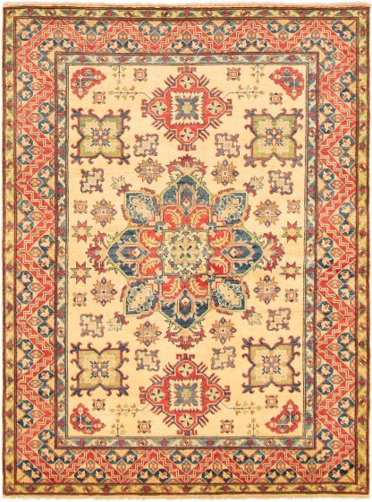 Bordered  Traditional Ivory Area rug 4x6 Afghan Hand-knotted 304892